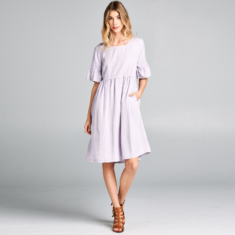 Dusty Lilac Bell-Sleeve Fit & Flare Midi Dress